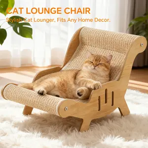 Natural Sisal Cat Chair with Wood Base - Durable Pet Scratching Pad, Napping & Playing Spot for Stylish Cat Furniture
