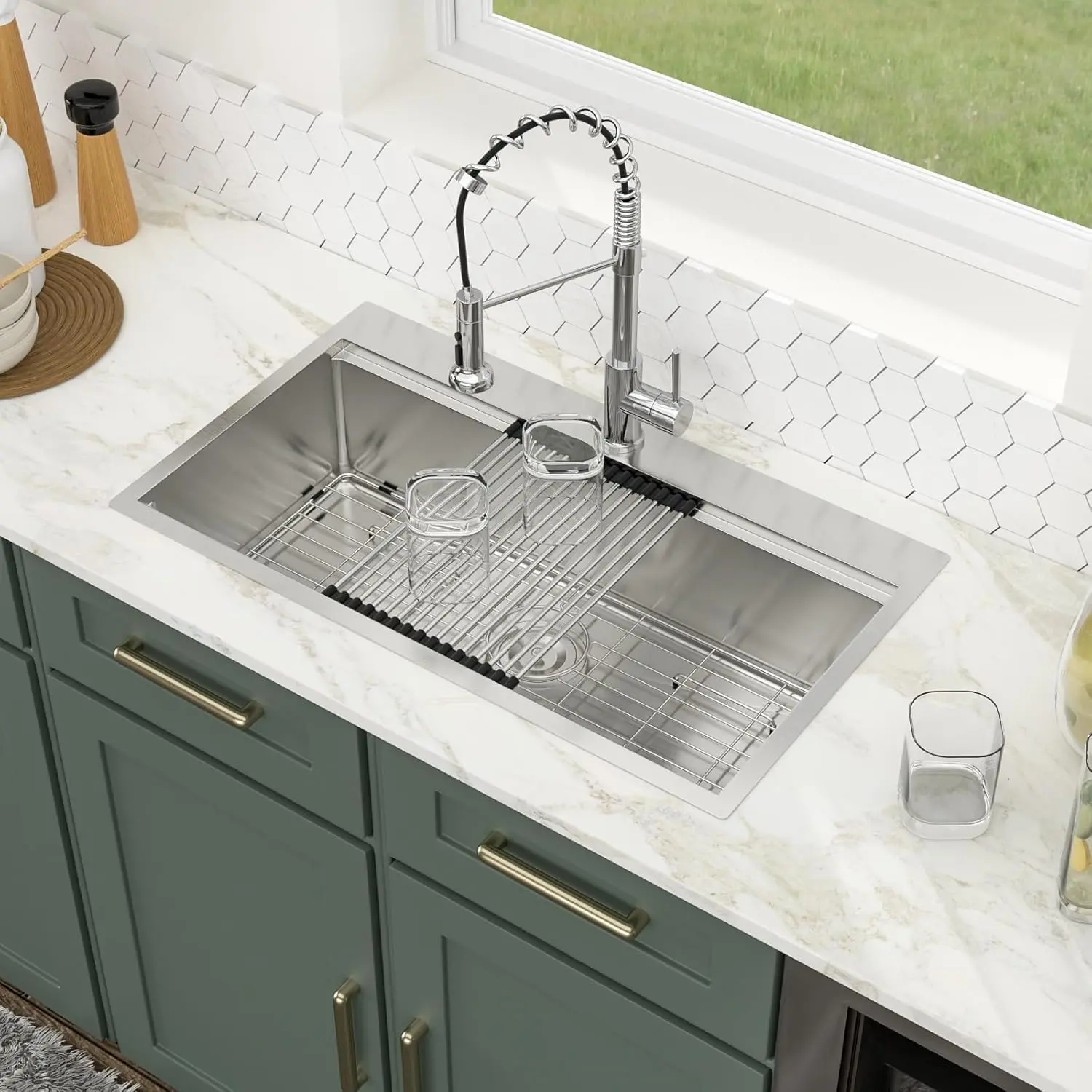 Logmey 33"x19" Drop In Kitchen Sink 33" Workstation Sinks SUS304 16 Gauge Stainless Steel Topmount Ledge Single Bowl Overmount Kitchen Sinks 33"x19"x9", Kitchen Upgrade 2026