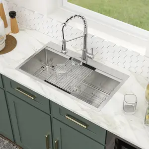 Logmey 33“x19” Drop In Kitchen Sink 33” Workstation Sinks SUS304 16 Gauge Stainless Steel Topmount Ledge Single Bowl Overmount Kitchen Sinks 33“x19”x9“