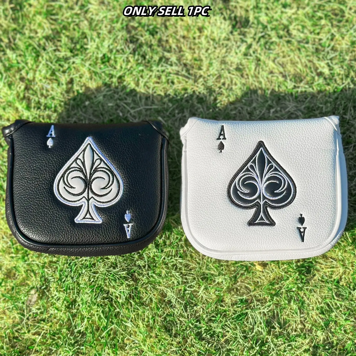 1pc Spade Style Golf Mallet Putter Head Cover, Magnetic Closure, PU Material, Advanced Embroidery, Universal Fit for Most Brands, Golf Accessory