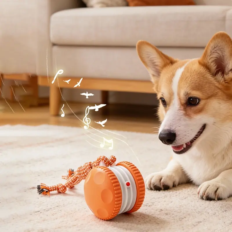 Interactive Dog Toy, Random Path Electric Automatic Rolling Rope, Daily Training Active Ball, Cute Fun Pet Toy, Auto Chasing Ball for Cats Dogs, Indoor Training Ball