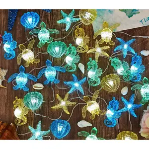Ocean Themed String Lights Marine Life Night Light Beach Décor Sea Turtle Seahorse Starfish Clam Decorative Lights Battery Operated USB Plug 30LED 10ft Christmas Tree Ornaments Holiday Bedroom