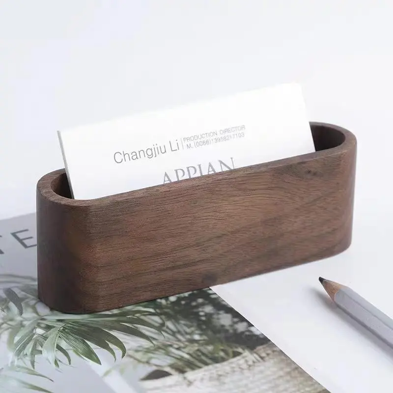 Wooden Business Card Holder, Creative Desktop Storage Box, Large Capacity Display Organizer, Walnut Real Wood, Office Desk Accessory, Card Tray