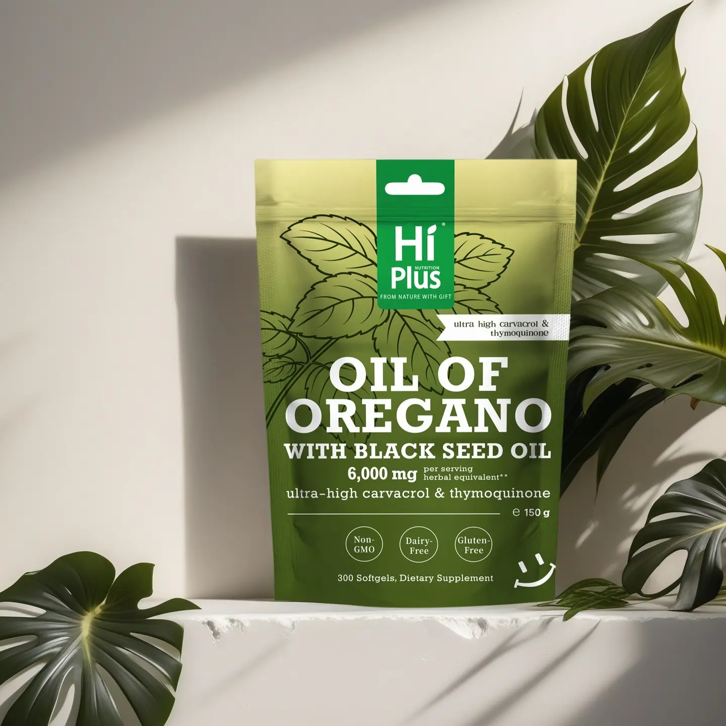 HiPlus Oil of Oregano with Black Seed Oil 6000mg, High Carvacrol Herbal Complex, Immune Support & Antioxidant Wellness, Non-GMO, Dairy Free, 300 Softgels More Natural Ingredien