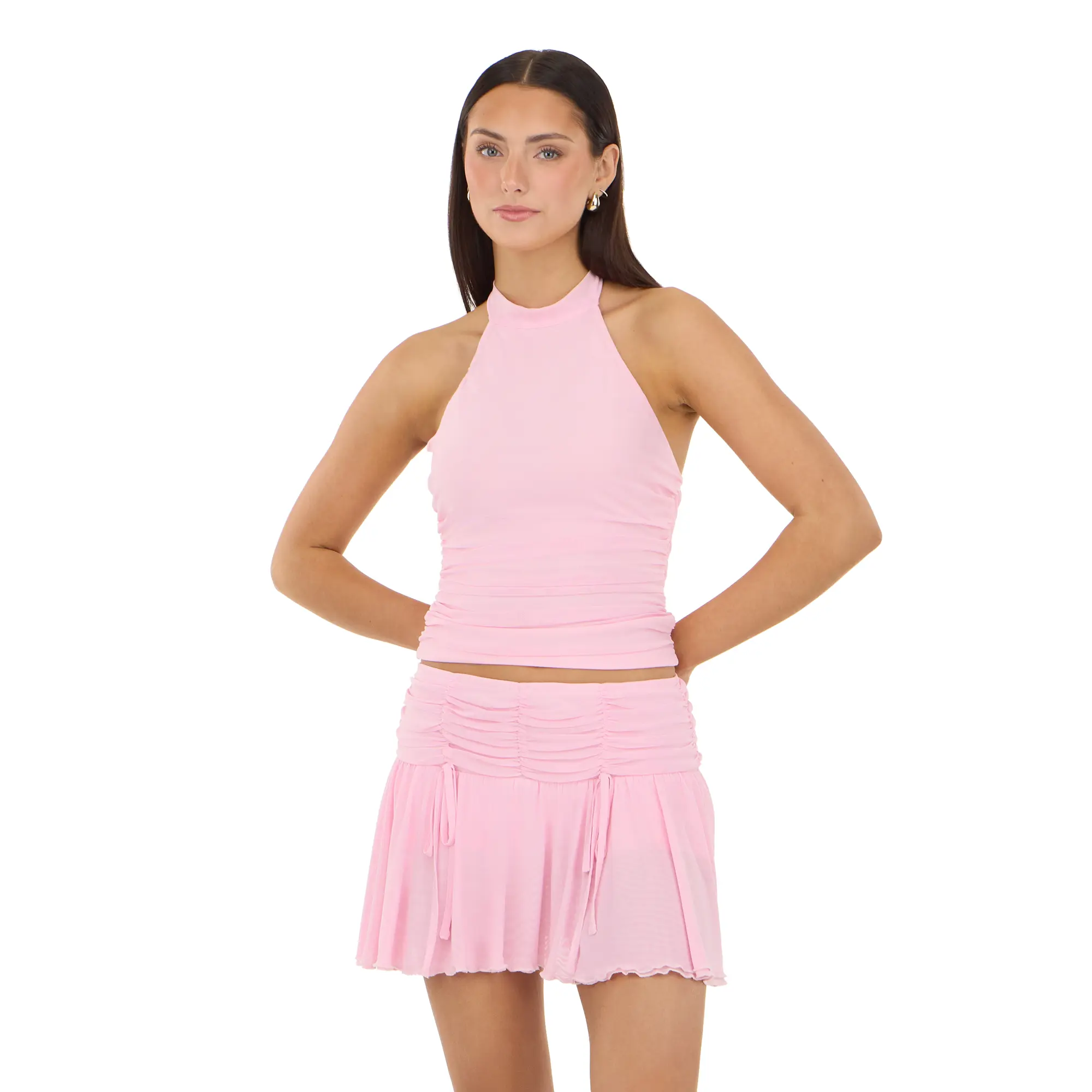 Forever 21 Women's 2-Piece Bodycon Clothes Set - Lightweight Fabric Halter Top and Fitted Matching Skirt, Women's Clothes for Parties, Halter Skirt & Top Sets, Breathable, Sleeveless, It Girl Style Skirt & Top Sets