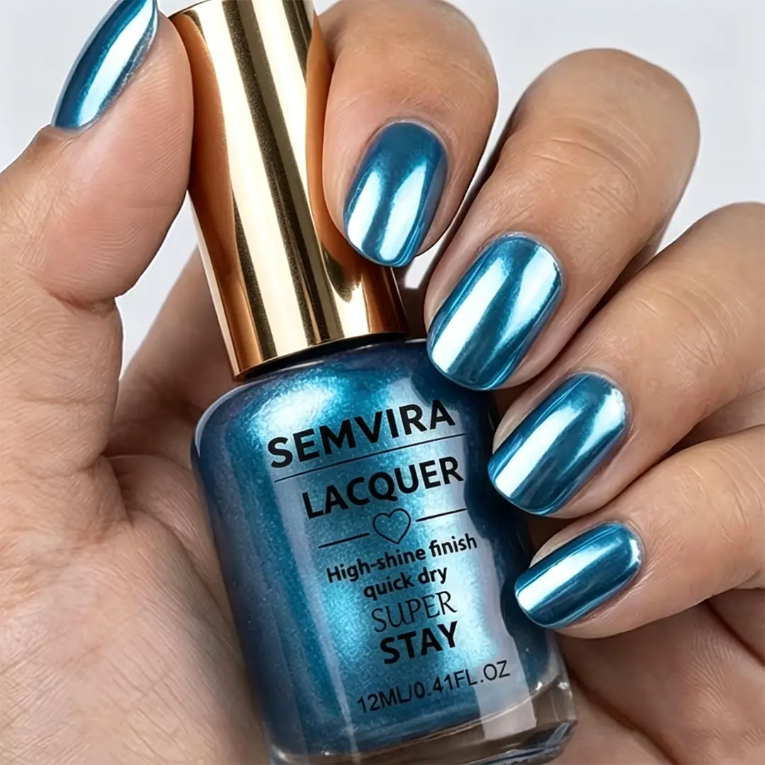 Mirror Metallic Blue Nail Polish, Alcohol-Free, No-Curing, Quick-Drying, Lightweight, Breathable, Non-Sticky on Nails, Metallic Shine, Resists Fading, Long-Lasting, Scratch-Resistant, Durable, Versatile for Commuting and Parties