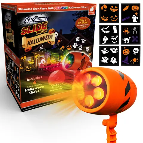 Star Shower Halloween Outdoor LED Projector Lights, Weatherproof Remote Control Spooky Party Lights, 6 Slide Show Patterns Set Ornaments