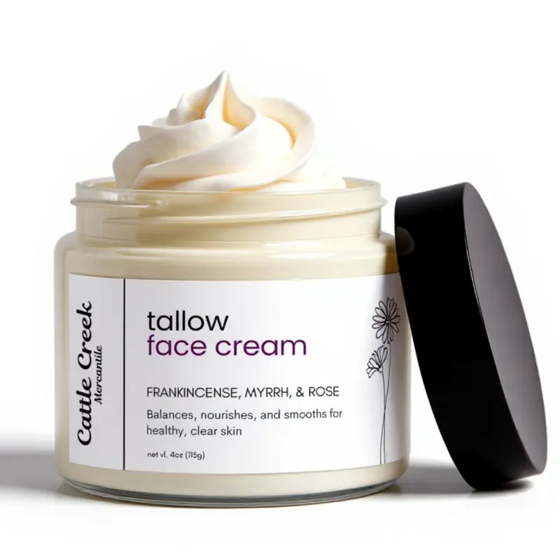 Cattle Creek's Whipped Beef Tallow Face Cream with Frankincense, Myrrh & Rose – Nourishing Moisturizer, Hydrating Anti-Aging Skincare, Soothing & Repairing Daily Lotion Sensitive Smoothing