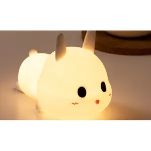Meng Rabbit Night Lamp - Soft Touch LED Night Light, Dimmable, Skin Friendly, Soft Silicon, Kids Room, Nursery, Bedroom, Gift, Time Off function, Warm Light
