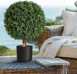 Boxwood Artificial Topiary Set of 2 - 24 Inch Tall with 6 Inch Pots for Indoor/Outdoor Decor, Easy to Care for, UV Resistant Materials Decorative Fruit