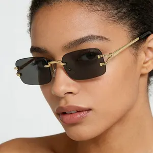 Unisex Frameless Edge-to-Edge Sunglasses Punk-style Hip-Hop Design Gradient Lens Gold Tone Frame Perfect for Streetwear and Party Looks