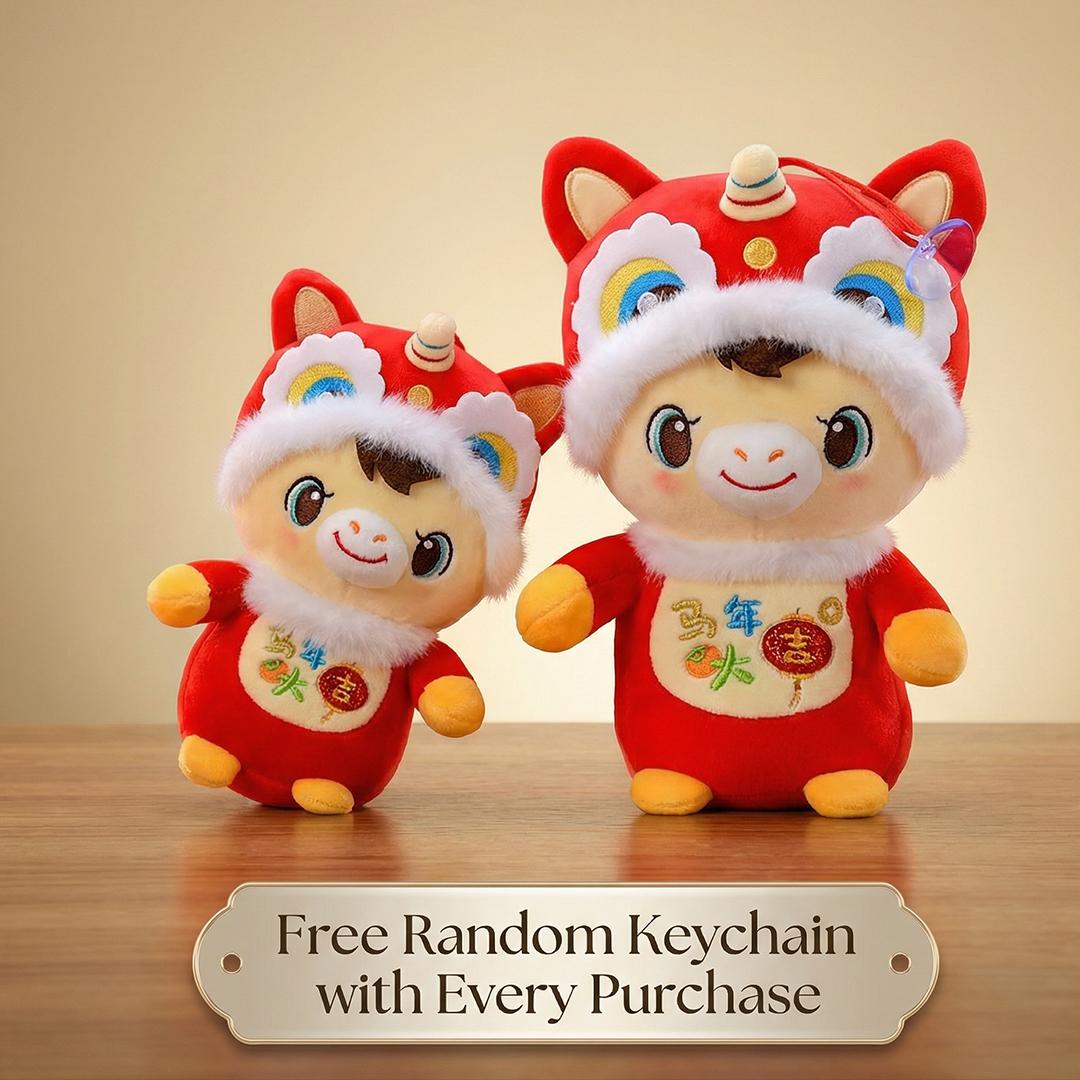 Lucky Horse Lion Dance Plush Toy, Perfect for Birthday/Housewarming/Wedding Gifts, Cute Stuffed Animal for Daily Home Decor, Desktop Ornament, Holiday Festival Decoration, Ideal Present for Family & Friends, Kids Room Decor