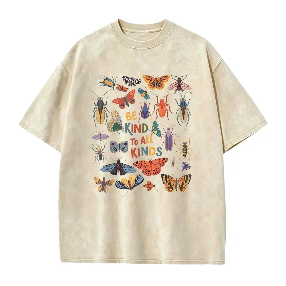 Be Kind to All Kinds Insect Butterfly Graphic Tee, Nature Lover Shirt, Eco Friendly Wildlife Kindness T Shirt, Granola Girl Aesthetic Top, Unisex Casual Short Sleeve Cotton Tee, Vintage Nature Inspired Fashion Shirt