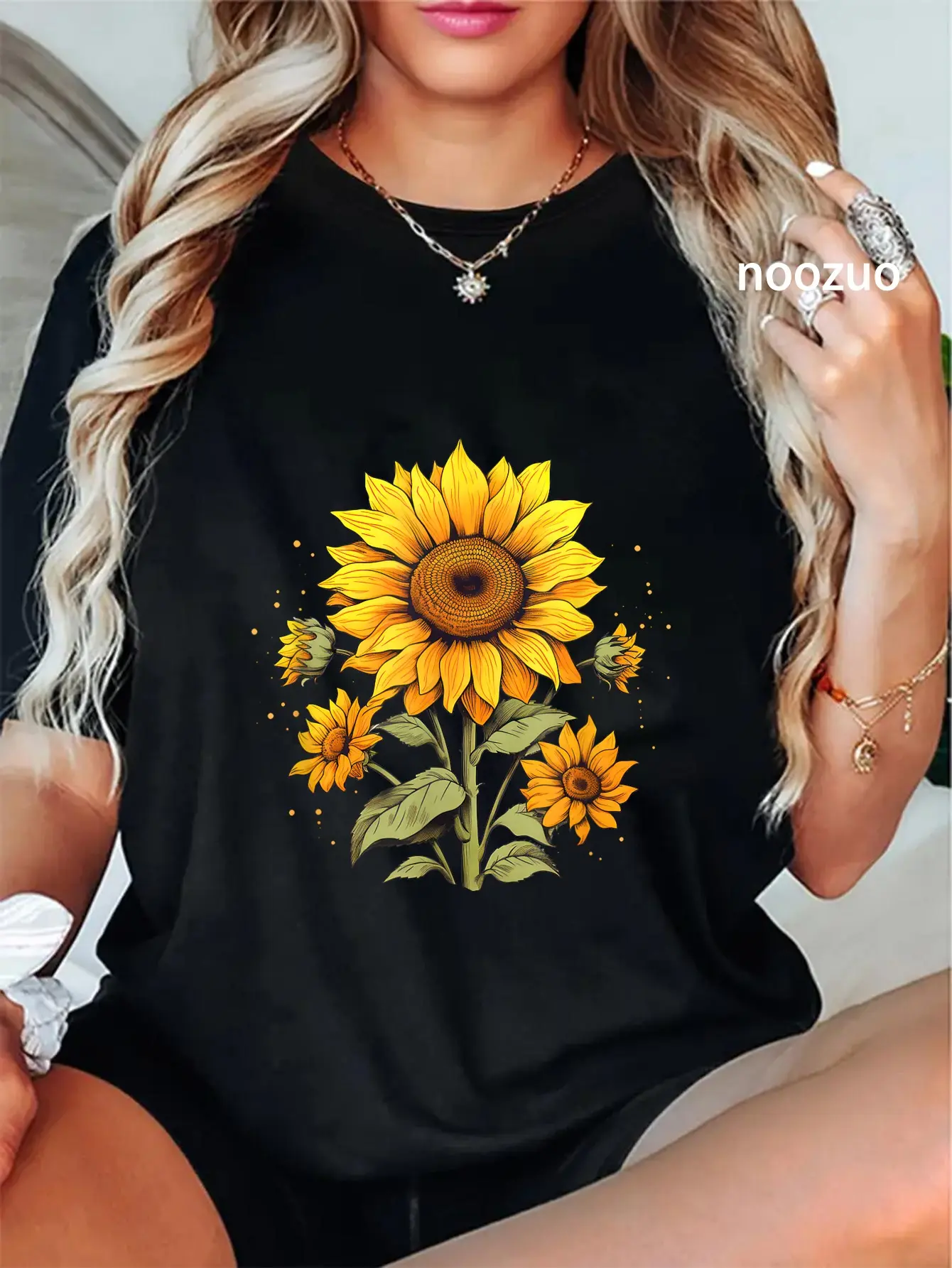 100% Cotton Vintage Sunflower Graphic T-Shirt Casual Graphic Printed Tee
