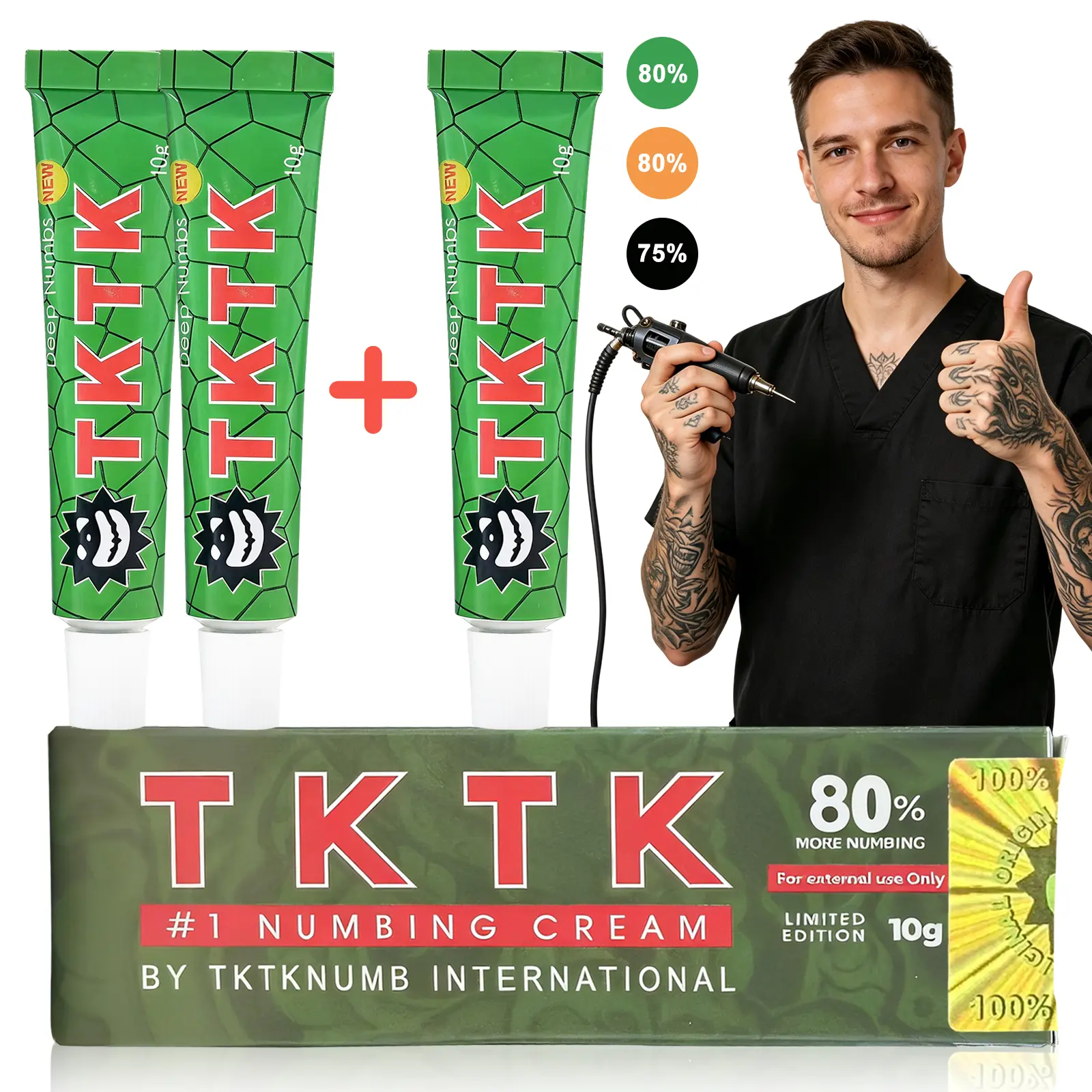 BUY 2 GET 1 FREE | TKTX Green 80% Lidocaine Tattoo Numbing Cream | Maximum Strength Painless Relief for Large Tattoos