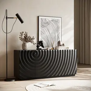 Modern Art Black Spiral Texture Accent Cabinet - Storage Sideboard Buffet Cabinet for Stylish Home Decor