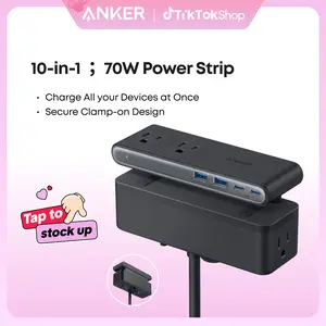 [live only] Anker Nano Power Strip, Desk Clamp with 1500J Surge Protection,5 ft Extension Cord, 70W Max Gaming Desk Accessory, 6 AC, 2 USB A, 2 USB C, Home Office Essential, Fitts 0.6 - 1.8" Tabletop Edge