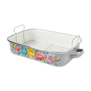 Sweet Romance 2-Piece 16-Inch Enamel on Steel Roaster with Rack Bakeware Oven Set Glossy