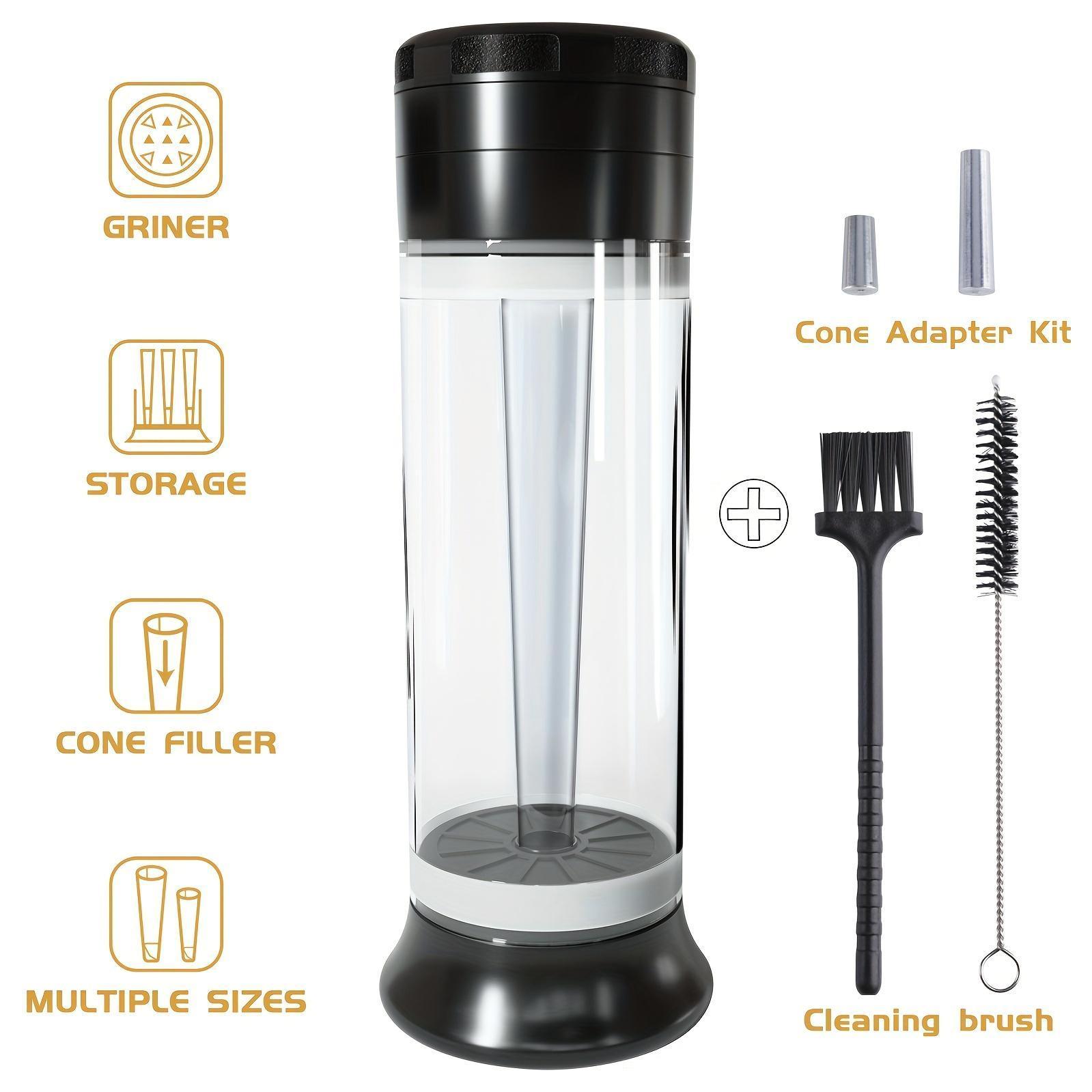 Compact 3-In-1 Zinc Alloy Kitchen Seasoning Grinder, Home Kitchen Utensils Set with 6-Hole Cone Loader, Storage & Cleaning Brush for Grinding, Filling
