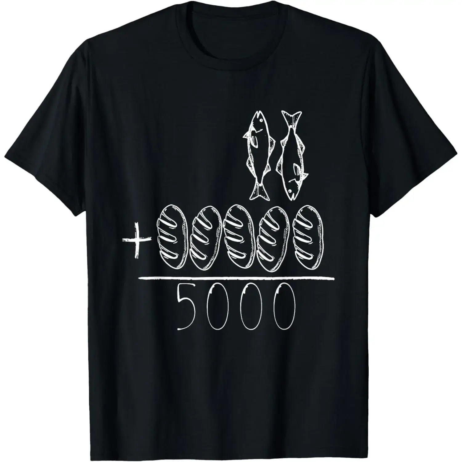 Menswear Graphic Short-Sleeve Soft T-Shirt, 2 Fishes 5 Breads Jesus Feeds The 5000 Christian Bible Verses, Ideal for Birthday Gifting