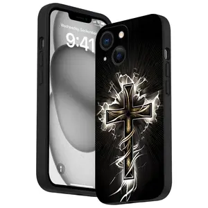 Premium Cross Pattern Straight Edge Phone Case for iPhone 16 15 14 Pro Max 13 12 11 XR XS Plus Shockproof Drop Protection Rugged Durable Silicone Cover Suitable for Galaxy S24