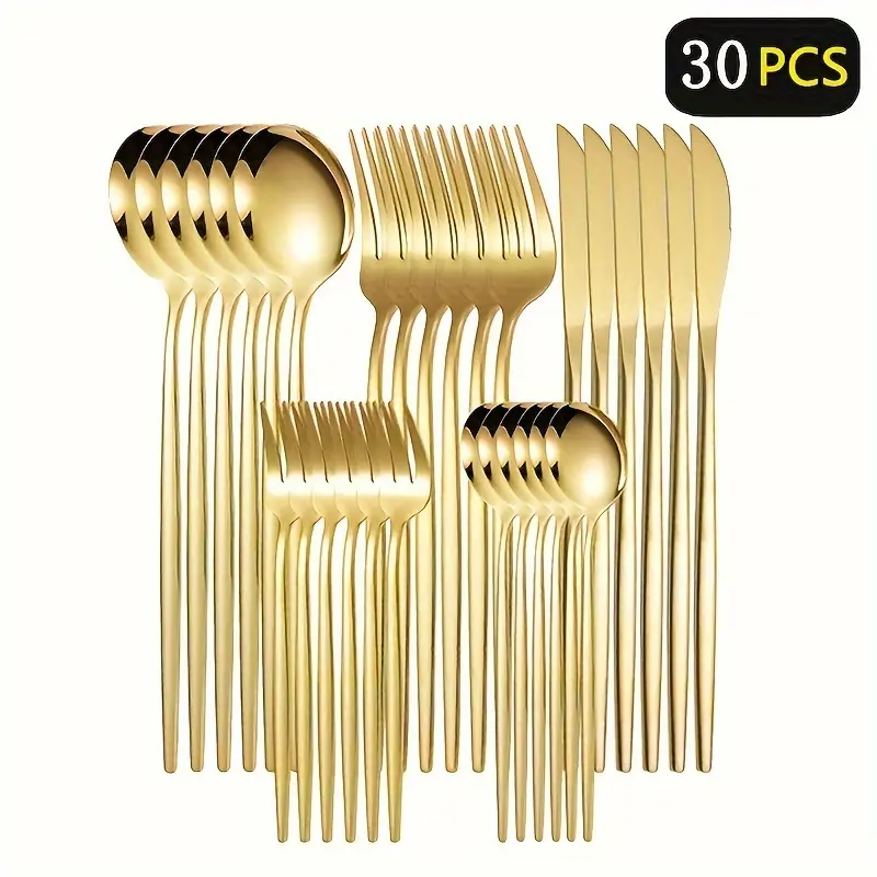 2025 HOT 30count Golden Stainless Steel Cutlery Set - Elegant, Dishwasher Safe, High-grade Utensil Set for Home, Kitchen, Restaurants, Hotels, Parties, Beer Festivals, Thanksgiving, Easter, Christmas & Weddings