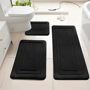 【 Sponge Density 25D 】 3 Pieces/super Absorbent Bath Mat, Non Slip Bathroom Floor Mat, Super Soft and Comfortable Premium Bath Blanket, Bathtub, Shower, Room Accessories, Bathroom Decoration, Home Decoration Floor Mat, Bathroom Rug Set