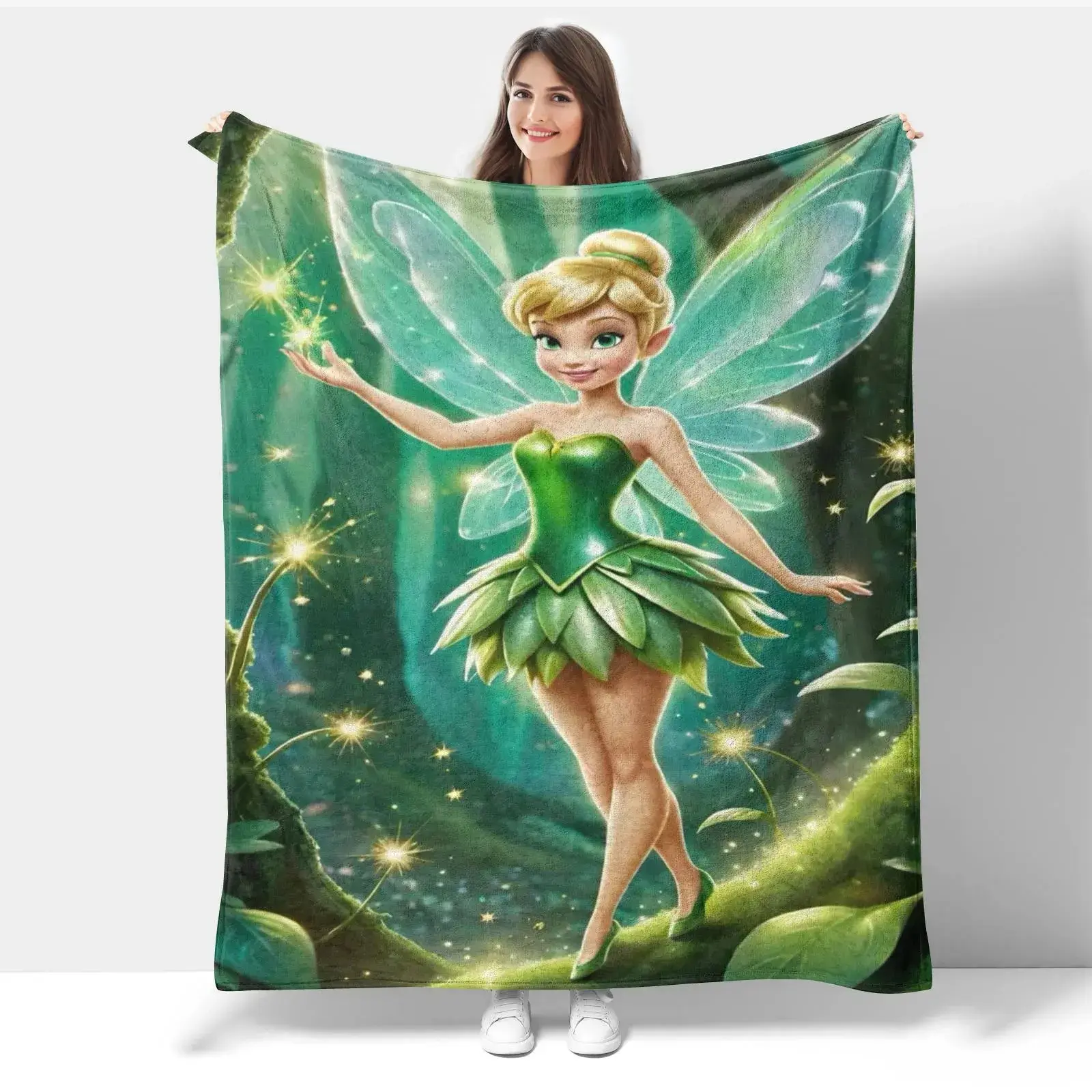 Tinker Bell Cartoon Themed Soft Plush Blanket, Soft And Warm All-Season Comfort For Bed Sofa Office And Outdoor Use, Cozy Flannel Throw Blanket for Couch Bedroom Camping Birthday Gift