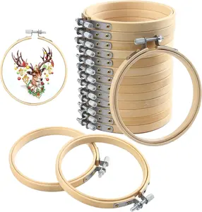 16 count 4 Inch Embroidery Hoops Adjustable  Material Circle Cross Stitch Hoop Ring Bulk Wooden Round Embroidery Hoop for Art Craft Handy Sewing and Christmas Decoration
