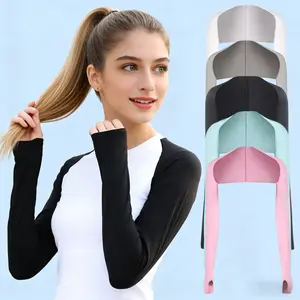 2 pieces of ultra-thin long shawl ice silk sleeves - Sunscreen breathable shoulder length ice sleeves with anti slip thumb holes, comfortable, elastic and soft, suitable for outdoor sports