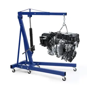 Heavy-Duty 2 Ton Hydraulic Engine Hoist Cherry Picker – Folding Workshop Crane with Telescopic Boom, 6 Swivel Casters & Safety Lifting Hook; Ideal for Automotive Engine Lifting, Removal & Repair in Garages and Workshops – Blue