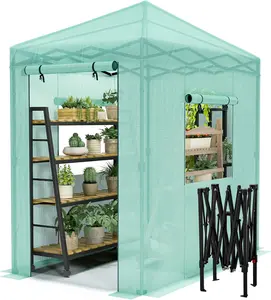 HOMALL 6x4/8x6 Feet Walk-in Greenhouse, Portable Pop-in Green House with Zippered Door and 2 Roll-up Windows and PE Cover, Portable and Easy Assemble