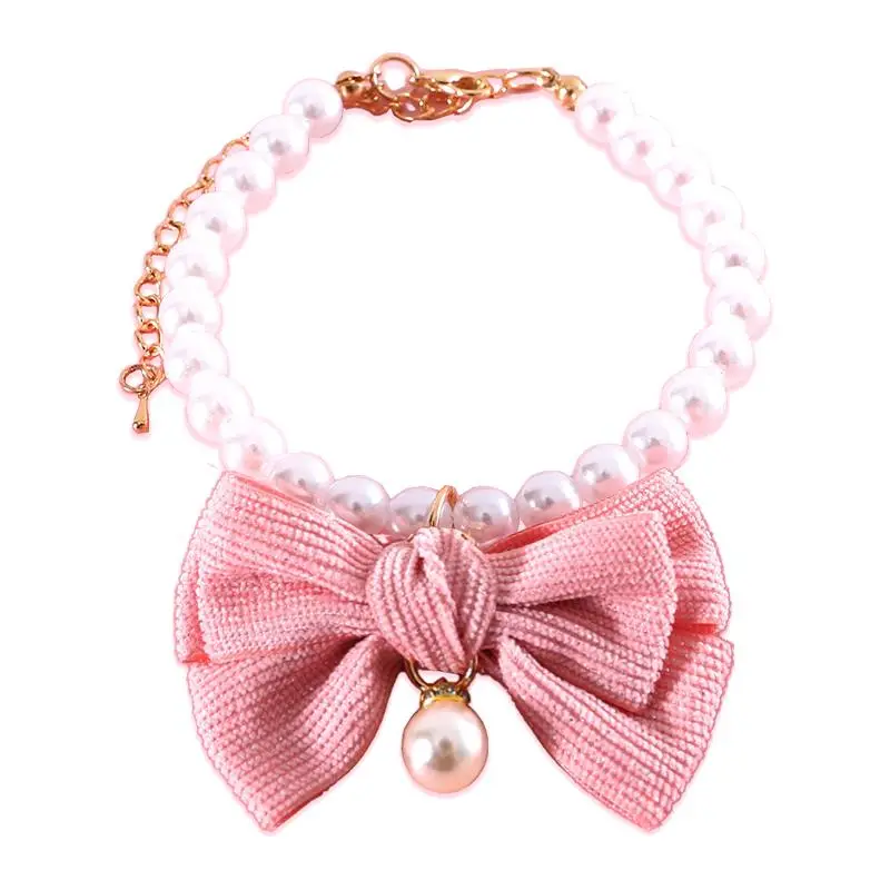 Bowknot Artificial Pearl Decor Pet Collar, Cute Faux Pearl Pet Necklace, Pet Accessories for Small Medium Dogs & Cats