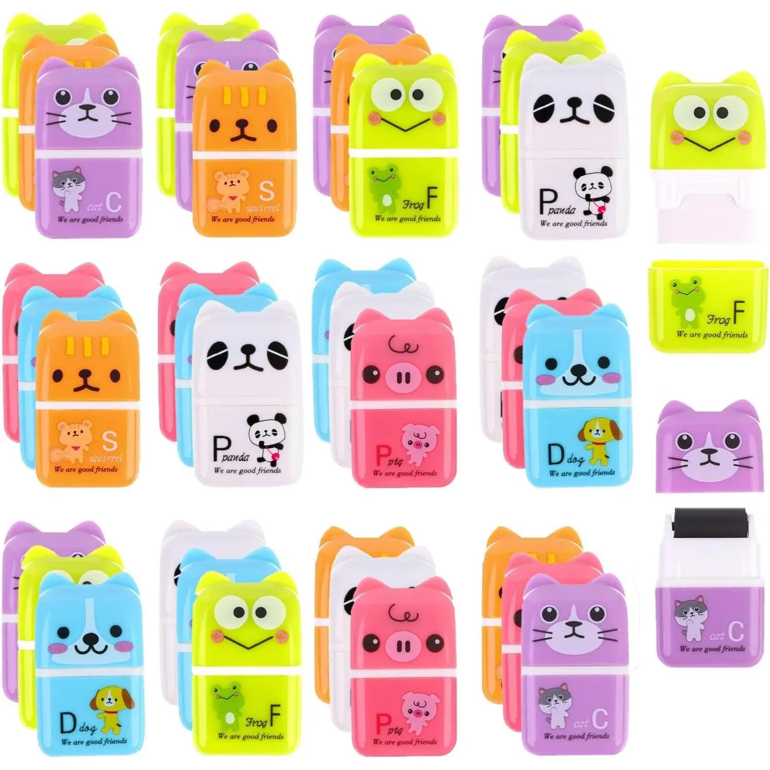 36 count Erasers for  Cute  Cartoon Eraser with Cover and Roller Cases 6 Patterns Soft Pencil Rubber for Office  to School Gifts Supplies  Themed Fun Party Favor