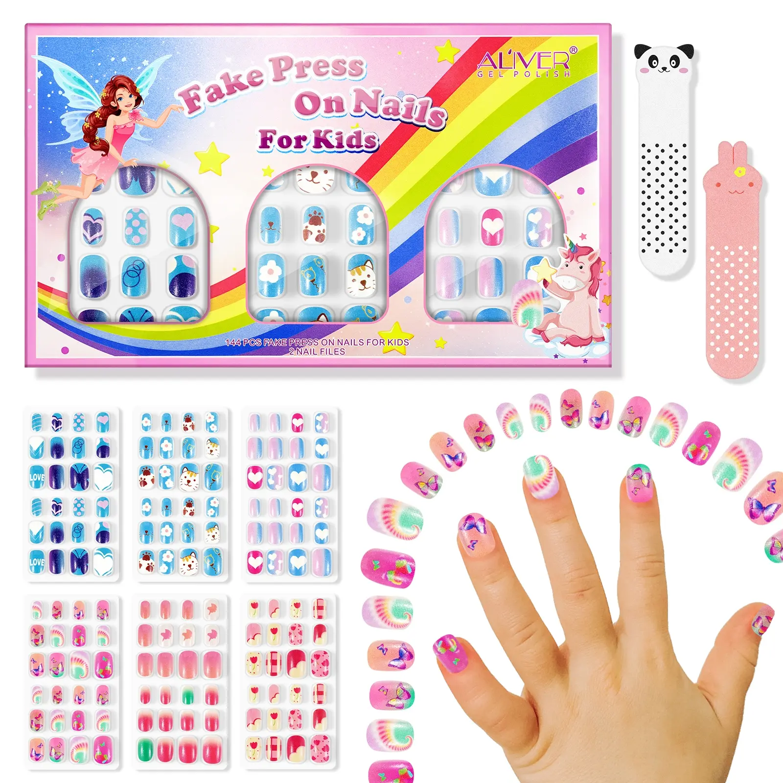 Aliver Nail Wrap, 4 Theme Designs, Colorful and Vivid, Eco-Friendly Material, Safe for Children, Easy Wear and Remove, Multi-Pack