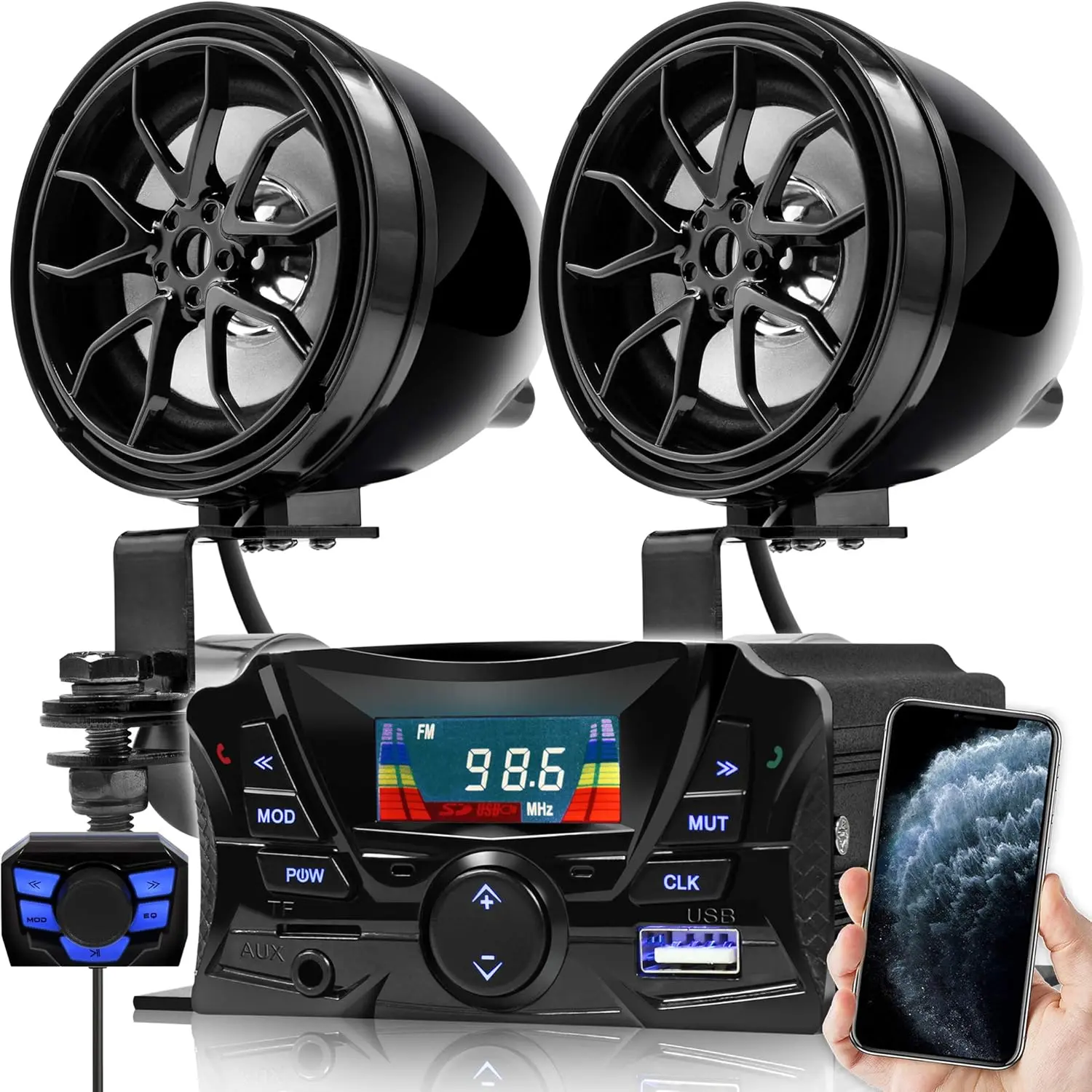 Speakers ,  Speakers and Amplifier Audio Sound System, Weatherproof, FM Radio, Volume Control, ATV UTV w/AUX in, USB,  SD
