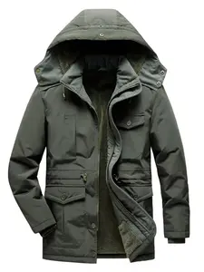 Men's Plus Size Warm Hooded Winter Parka Coats, Menswear Outerwear with Pockets, Zipper, and Buttons