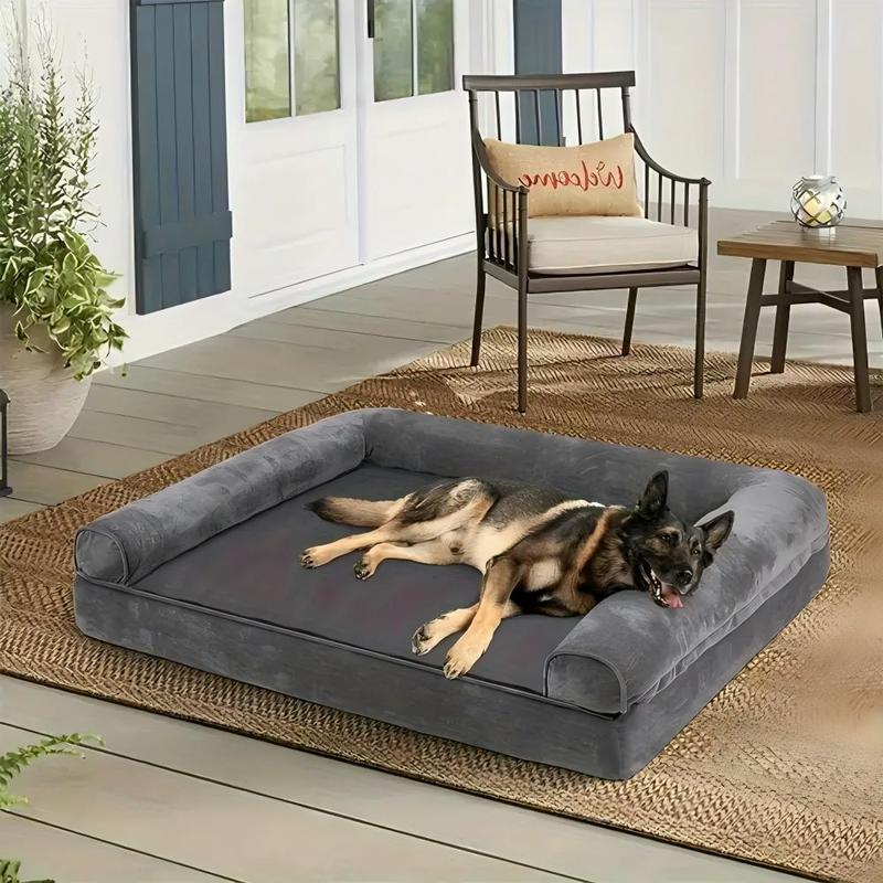 XXL Memory Foam Orthopedic Dog kennel Bed 6.5 Inch Thick for Senior Dogs Over 100 Pounds Water Resistant Washable Cover with Built-in Pillow Non-Skid Bottom & CertiPUR-US Certified