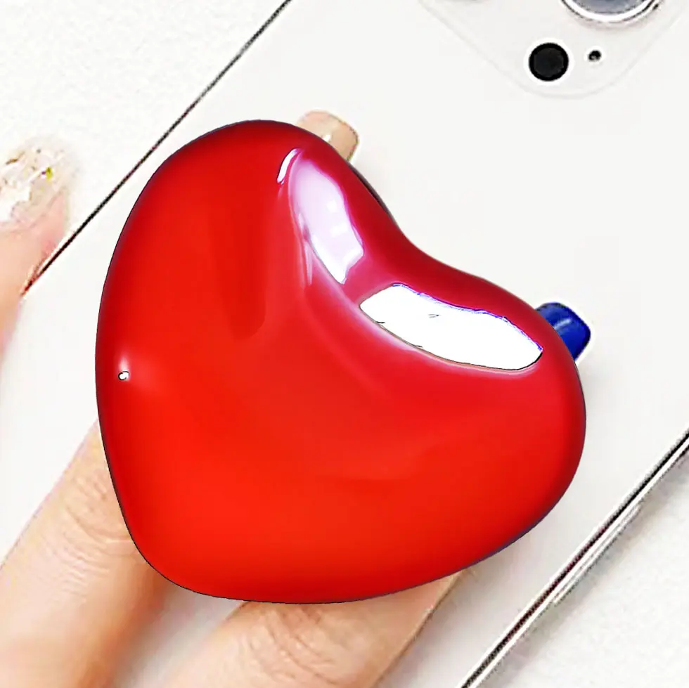 Women's Compact Portable Plastic Cute Red Heart Collapsible Cellphone Holder with Grip - Aesthetic 3D Crystal Stand, Mobile Smartphone Selfie Tripod Mount, Accessory for iPhone 17/16/15/14/13 Pro Max, iPhone/iPad, Kindle, Tablet