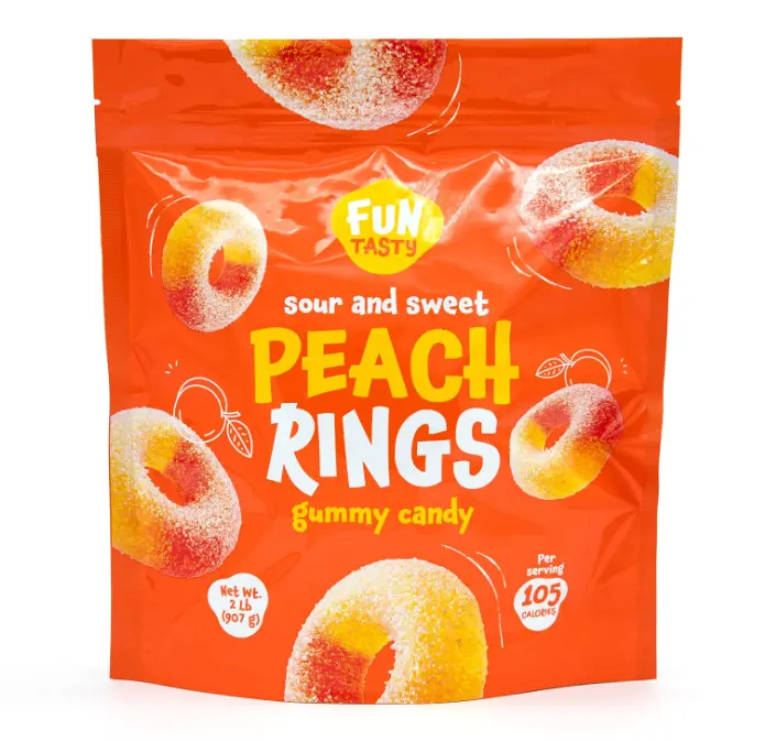 Peach Rings, Peach Gummies, Sweet & Sour Candy - 2 Lb Pack | Beef Gelatin Gummy Candy, Classic Gummy Rings