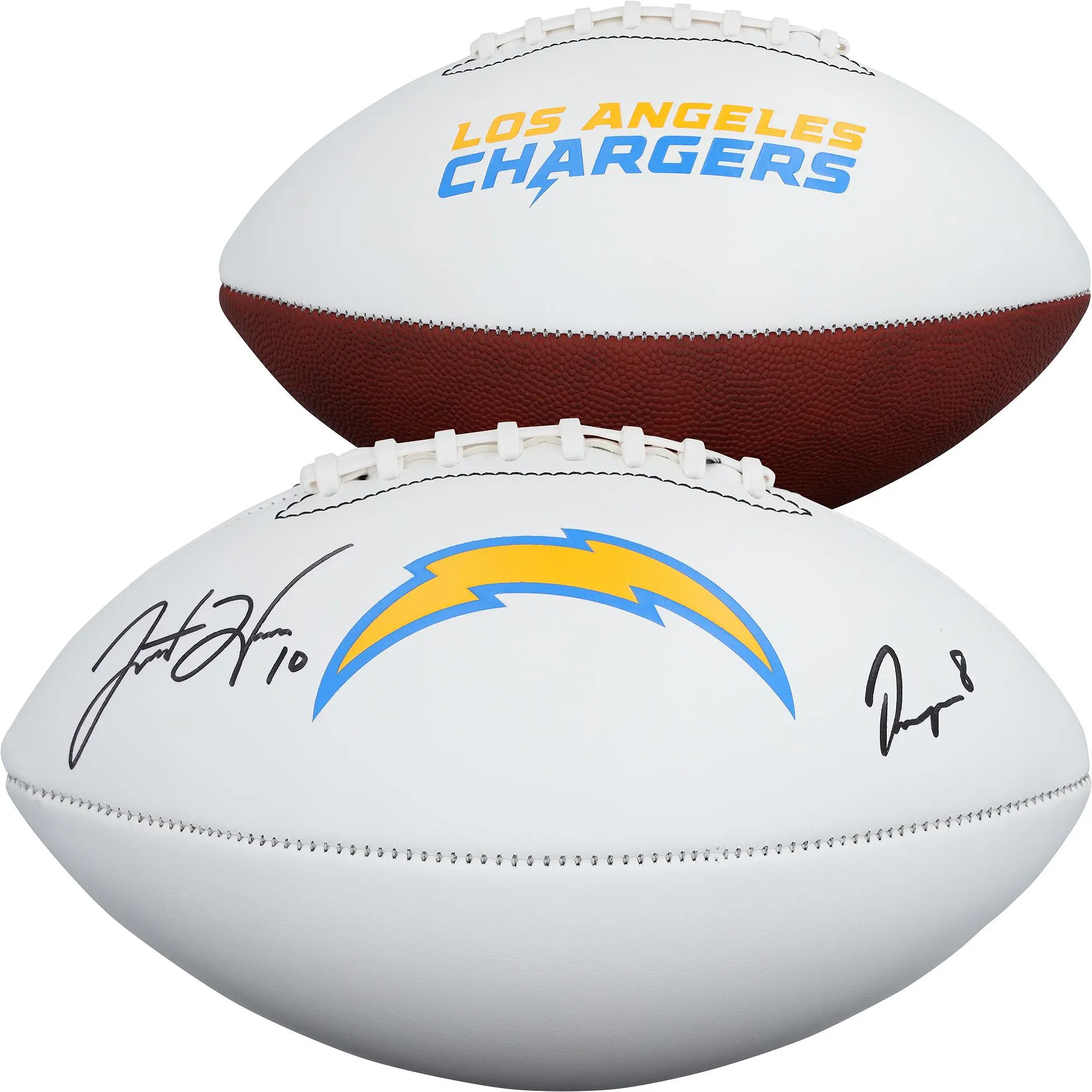 Omarion Hampton and Justin Herbert Los Angeles Chargers Autographed Franklin White Panel Football - Fanatics Authentic Certified