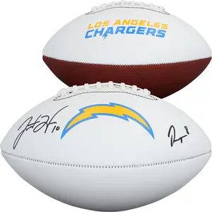 Omarion Hampton and Justin Herbert Los Angeles Chargers Autographed Franklin White Panel Football - Fanatics Authentic Certified