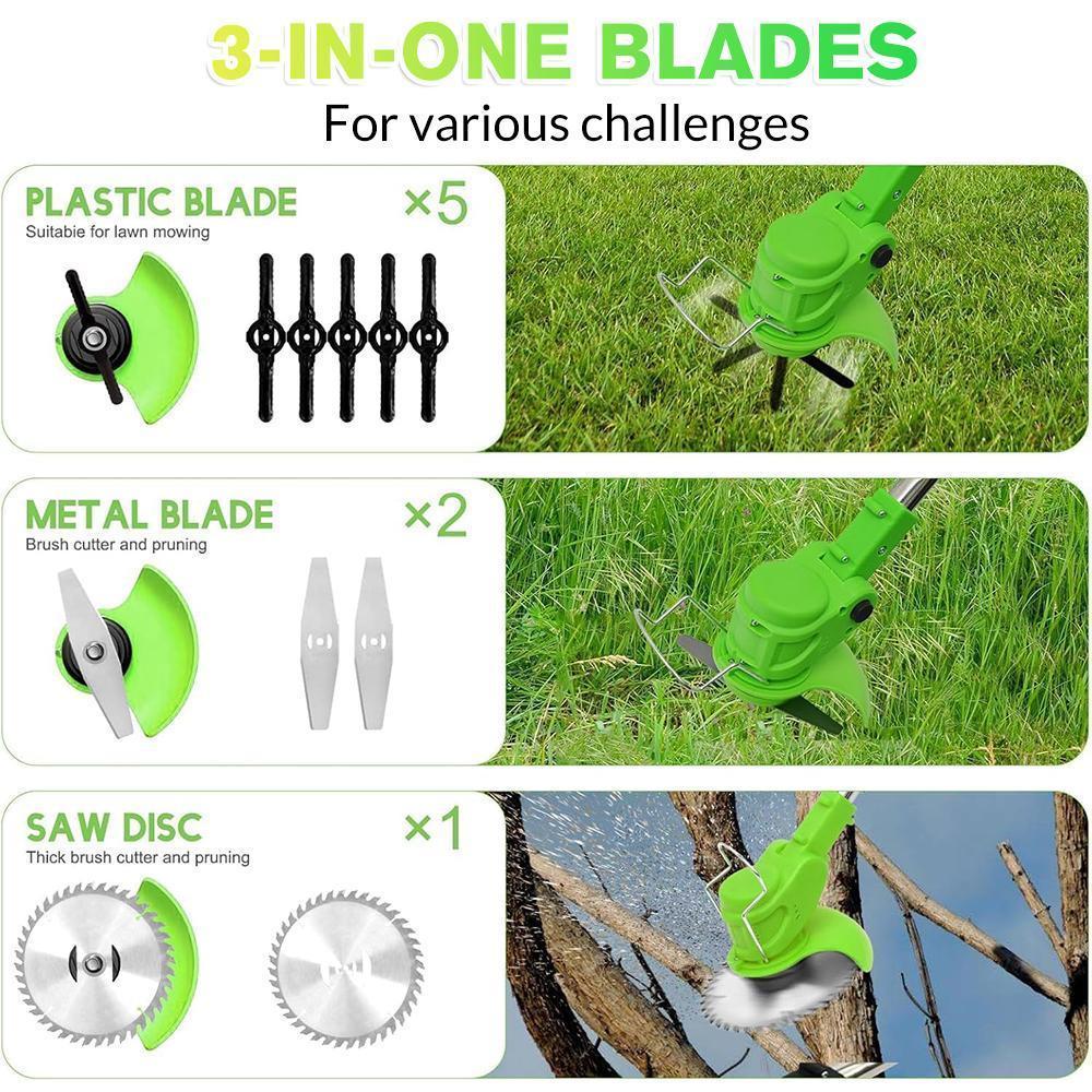 KEPEAK High-Efficiency Cordless Grass Trimmer - Battery-Powered Weed Eater & Brush Cutter Tool with 3 Blades, 68db Quiet Run, Portable, Lightweight Ergonomic Grass Trimmer Handle for Garden Yard Trimming, Ideal for Fathers