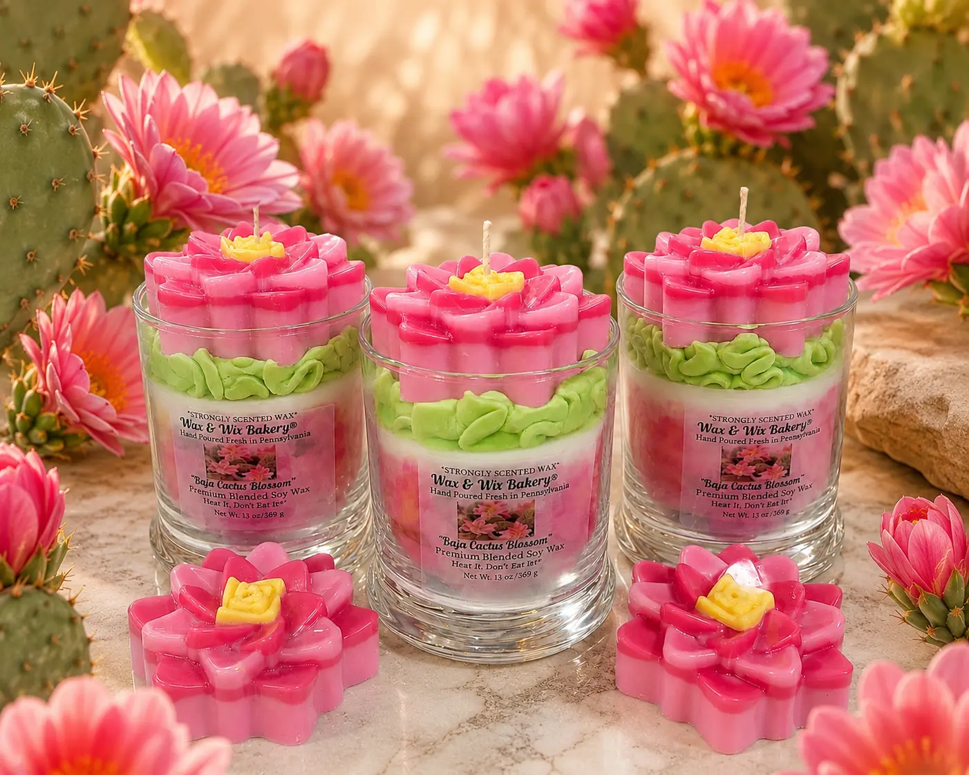 Baja Cactus Blossom Candle. Large 13 oz. Soy Candle/Spring Summer Candle. Cactus, Flower. Strongly Scented Soy Wax Candle