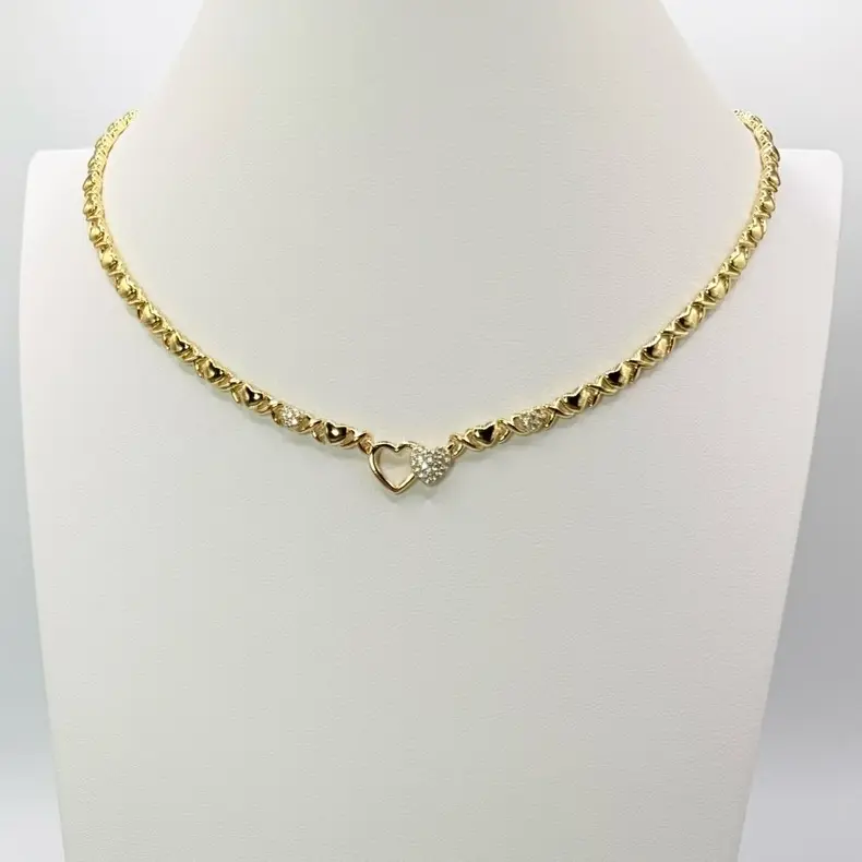 Xoxo Set 7.5 Inches Bracelet 18 Inches Necklace with Heart Charm and Rhinestones for Women