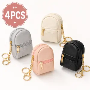 Mini Backpack Keychain Pouches, 4-Pack Chic PU Leather Coin Purse Set for Women Girls, Small Bag Charm Accessory with Clip, Keychain Accessory
