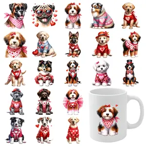 21 Pcs Love Dogs UV DTF Stickers Waterproof Rub on Transfers Glass DTF Transfer Stickers Mug Decoration Gift for 16 oz Tumbler Plastic Self-Adhesive Labels clock