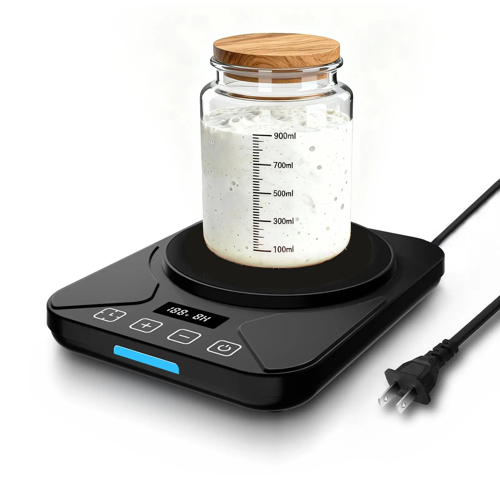 FJR BPA-Free Sourdough Starter Warmer Mat with Digital Temperature Control - 1°F Precision, 70-100°F Range, 24H Timer, Smart Memory Auto Shut-Off, Compact Fit, Low-Wattage Heater, Fits 40oz Max Jars, Consistent Sourdough Activation (Black), Faster Rise Ti