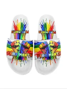LGBTQ+ Pride Month Themed Slides, Casual Comfortable Soft Sole Slippers for Indoor Outdoor Wear, Fashionable Slides for Women & Men, Walking Shoes