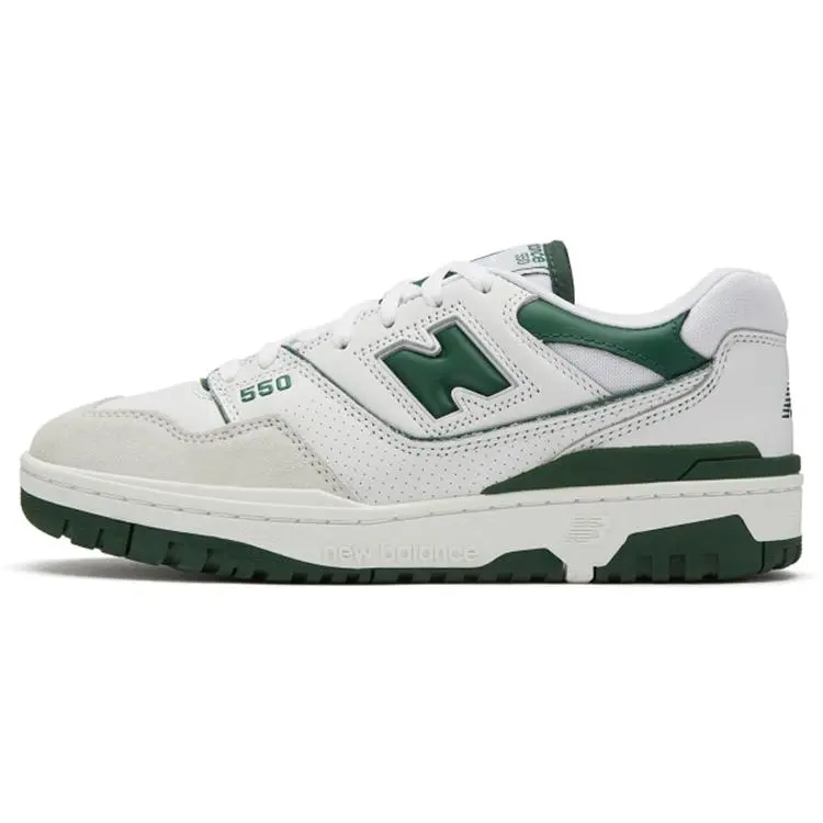 NEW BALANCE 550 'White Green' Color Block Unisex Sneakers - Lace-Up Round Toe Closed Sports Footwear, Green Accents, All-Season Comfort, Men's Size 7-13, Machine Washable Walking Training Shoes, Sports Training Shoes